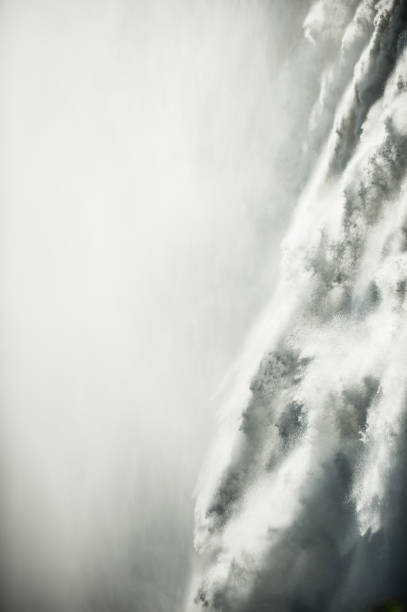 A zoomed in close-up view of the Victoria Falls also called Mosi-oa-Tunya at it's the highest level in full flood on the Zambian side in Southern Africa