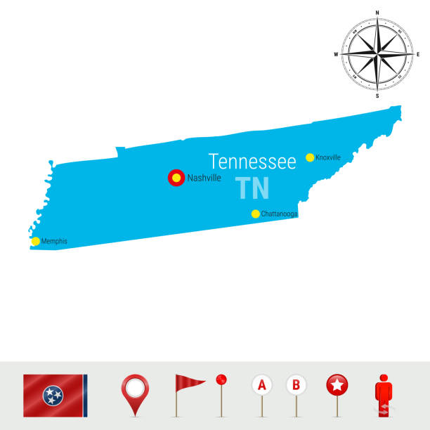 mapa wektor tennessee izolowane na białym tle. szczegółowa sylwetka stanu tennessee. oficjalna flaga tennessee - tennessee nashville capital government stock illustrations