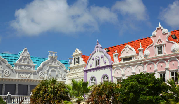 Colorful buildings of Oranjestad Aruba stock photo