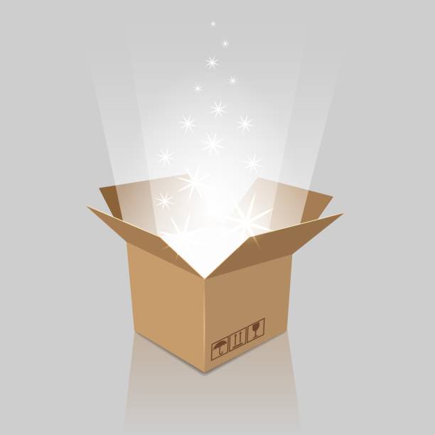 Empty magic opened box Surprise box. Empty magic opened box with present for birthday, anniversary or holiday party, vector illustration empty box stock illustrations