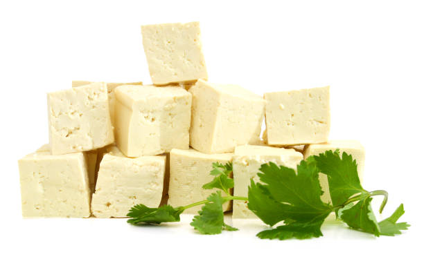istock Fresh Tofu cubes and mint isolated on white 952980296
