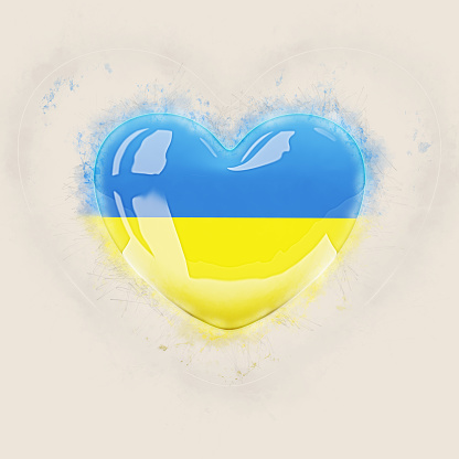 Heart with flag of ukraine. Grunge 3D illustration