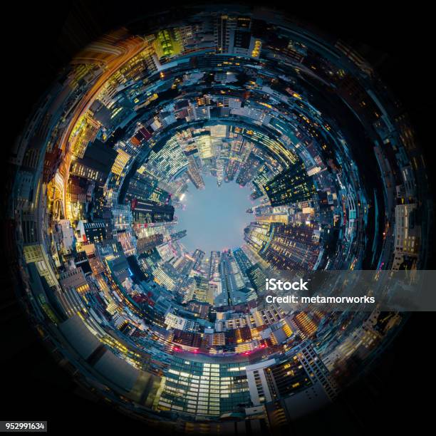 Circle Panorama Of Urban City Skyline Such As If They Were Taken With A Fisheye Lens Stock Photo - Download Image Now