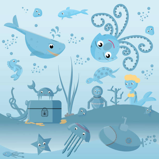 istock flat illustration_5_ on marine life, underwater life, label or sticker design 952992062