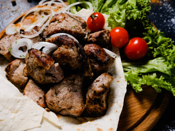istock shashlik vegetable background meat caucasian food 952999312