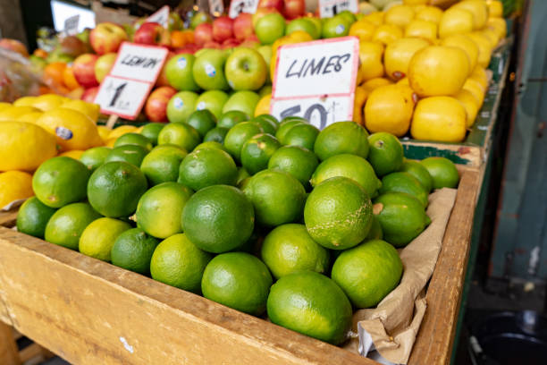 Limes and lemons for sale at a farmers market in Seattle