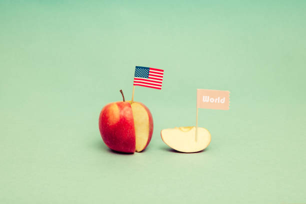Whole red apple and one half on white background. McIntosh variety