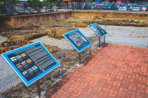 Jan 29,2018 Malacca,Malaysia.Fort of Malacca bastion Victoria,Before this the area use to be a parking lot and sometimes stage event also being doing here. Now the place is under excavation by Department of National Heritage. Located at Jalan Laksamana after the first car park. On the way to Stadhuys and Banda Hilir. After the St Xavier Church you can turn left to Jalan Banda Kaba or straight to Jalan Merdeka / Stadhuys / Banda Hilir.