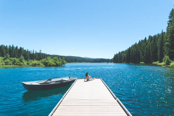 Relaxing on the dock of a beautiful lake