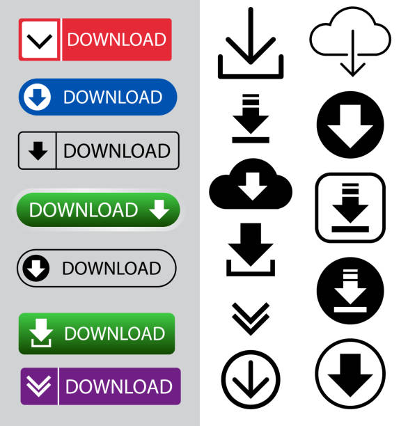 download-button und iconset für internet symbol zeichen - download stock-grafiken, -clipart, -cartoons und -symbole