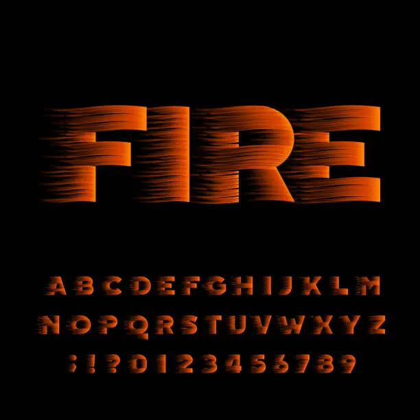 Vector illustration of Fire alphabet font. Flame effect bold type letters.