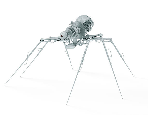 Spy spider Dangerous insect - metallic cyber spider isolated on white robot spider stock pictures, royalty-free photos & images