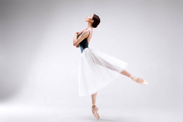 istock Slim beautiful ballerina is posing on a white background 953040778