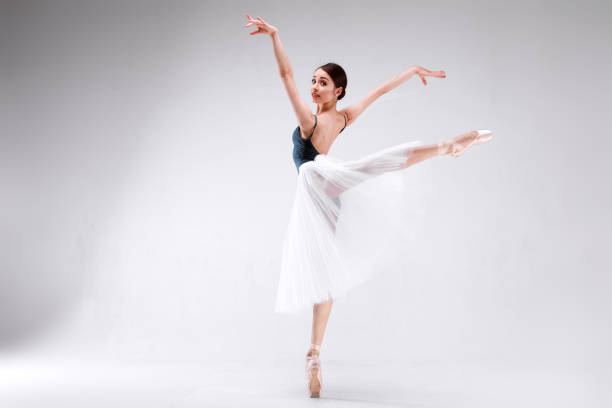 istock Slim beautiful ballerina is posing on a white background 953040808