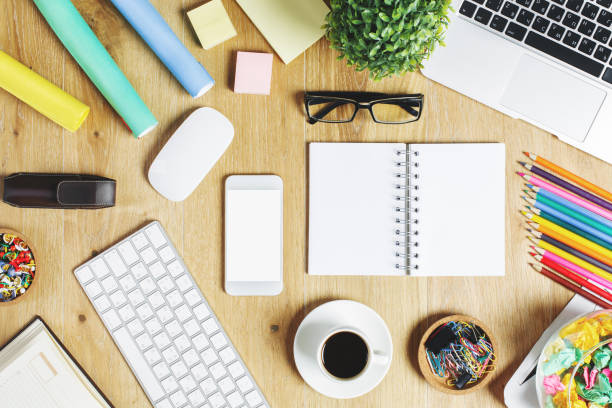 istock Hipster workspace with device and supplies 953040888
