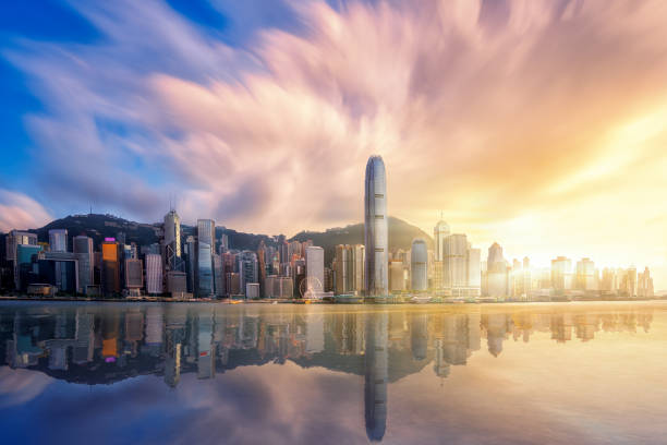 istock Hong kong city before sunset with Victoria peak 953048162