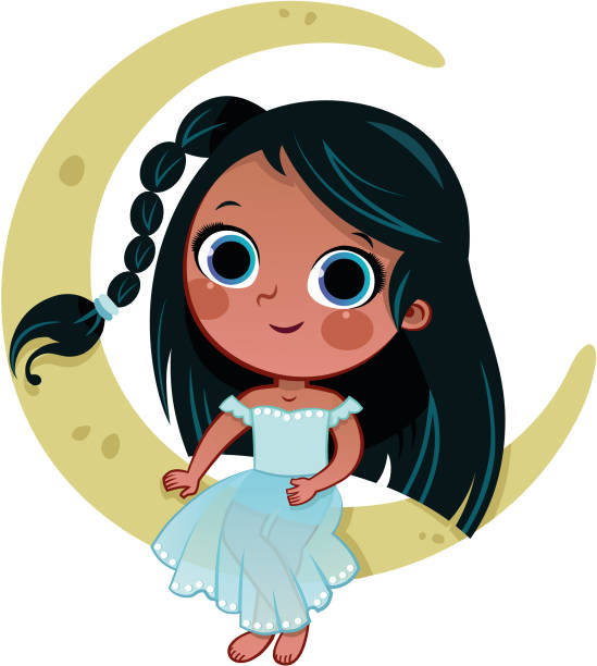 istock Cartoon Girl Character Sitting on the Moon 953049520