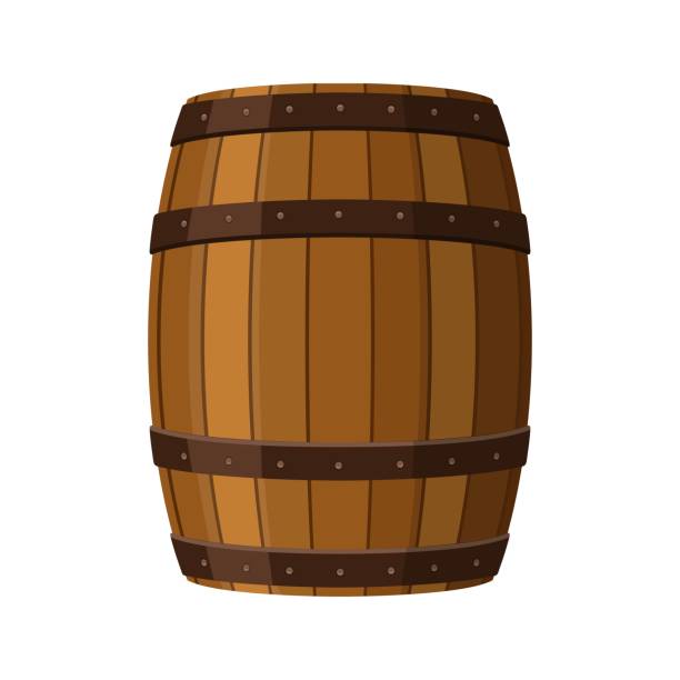 アルコール バレル、ドリンク容器、白い背景で隔離の木製樽アイコン。ワインやラム酒、ビール、火薬のバレル。ベクトル図 - drum点のイラスト素材／クリップアート素材／マンガ素材／アイコン素材