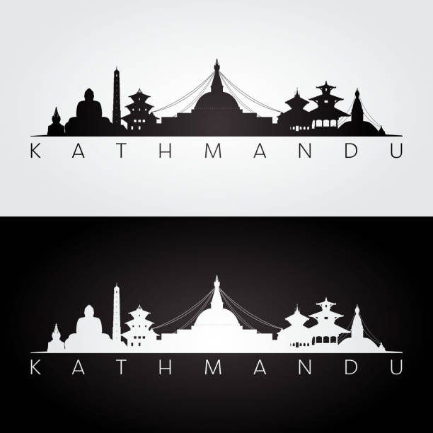 ilustrações de stock, clip art, desenhos animados e ícones de kathmandu skyline and landmarks silhouette, black and white design, vector illustration. - kathmandu