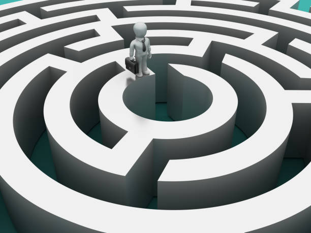 istock Circular Maze with Business Character - 3D Rendering 953058282