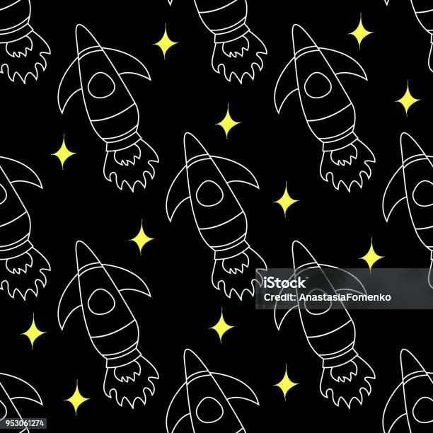 Repeatable Space Pattern Seamless Repeat Patternchildrens Space Rocket Space Planets Stars ...