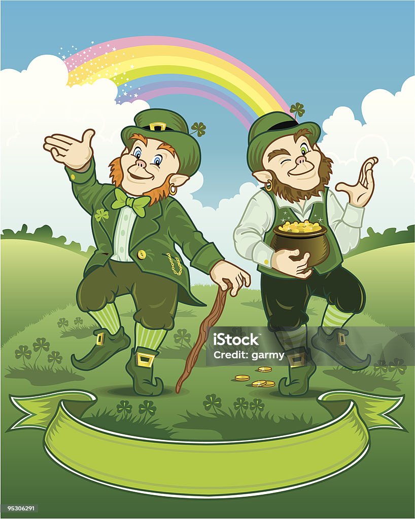 Baile de Leprechauns - arte vectorial de Duende irlandés libre de derechos