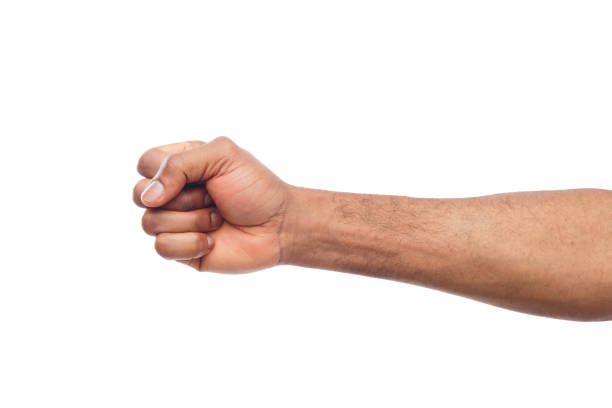 Close up male hand hold virtual business card, credit card or blank paper isolated on white background with clipping path.