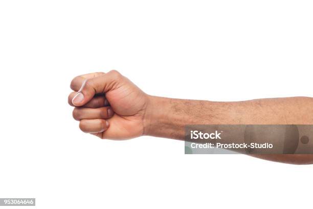 Male Black Fist Isolated On White Background Stock Photo - Download Image Now - Fist, Hand, Men