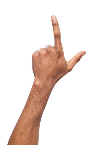 istock Male hand pointing on object with index finger isolated 953064778