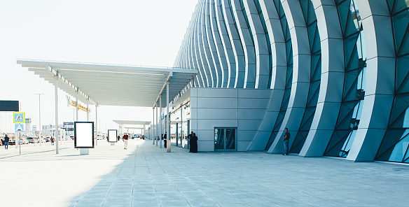 airport terminal building gate entrance and automatic glass door.