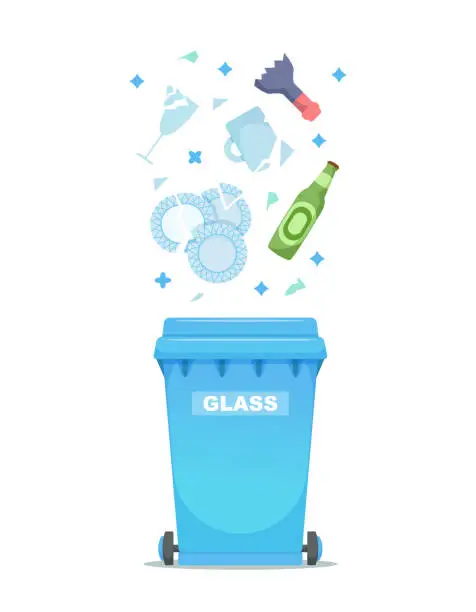 Vector illustration of Recycling garbage icon, glass trash container