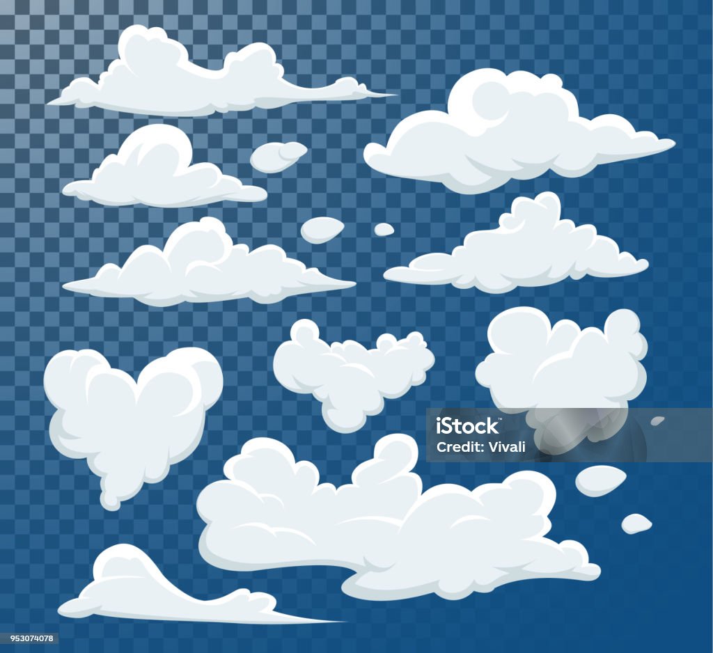 Dessin animé de nuages isolés sur la collection de vector de ciel bleu - clipart vectoriel de Nuage libre de droits