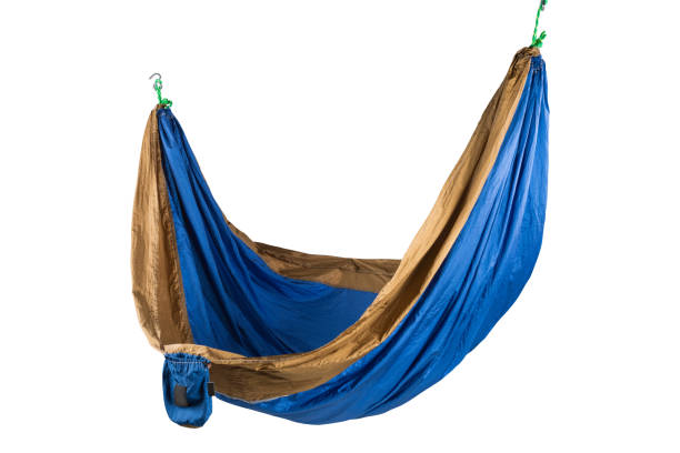 istock blue hammock made of silk fabric, decomposed and hanging, empty hammock, new model, packed in a small purse, on white background 953074888