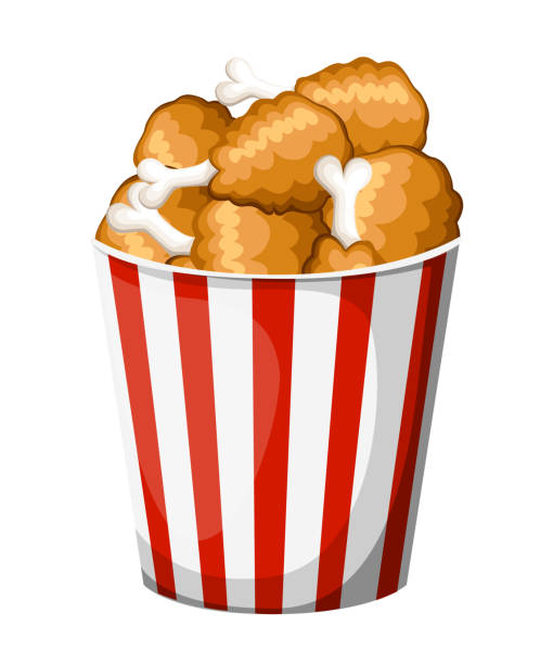 smażony kurczak w wiadrze z paskiem. ilustracja wektorowa izolowana na białym tle - lunch box lunch bucket box stock illustrations