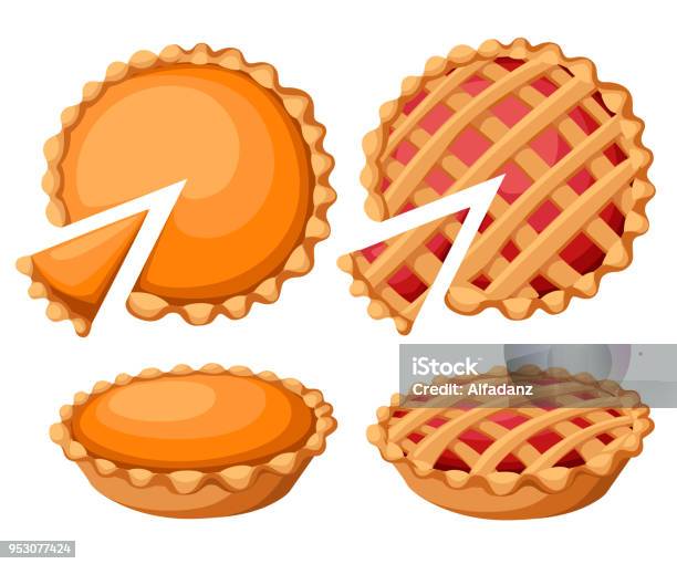 Pies Vector Illustration Thanksgiving And Holiday Pumpkin Pie Happy Thanksgiving Day Traditional Pumpkin Pie With Whipped Cream On The Top Web Site Page And Mobile App Design Vector Element Stock Illustration - Download Image Now