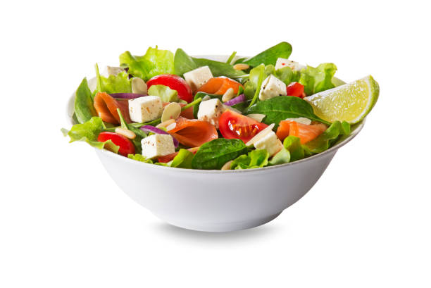 lachs-salat - fruit salad fruit healthy eating making stock-fotos und bilder
