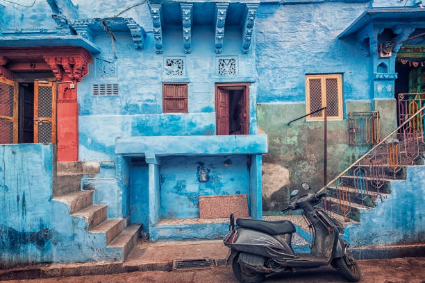 The Blue City Small street in Jodhpur, Rajasthan, India rajasthan photos stock pictures, royalty-free photos & images