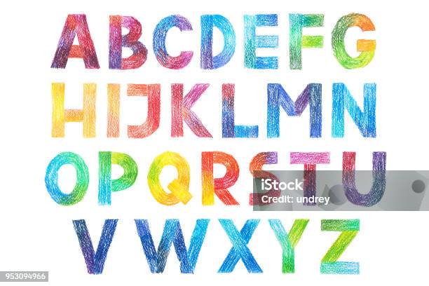 Sans Serif Gothic Grotesk Alphabet Drawing In Color Pencils Stock Illustration - Download Image Now