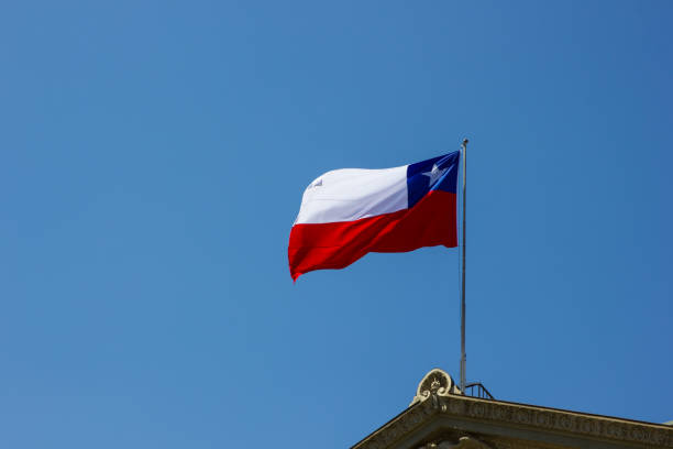 Illustration of Chile waving fabric flag.