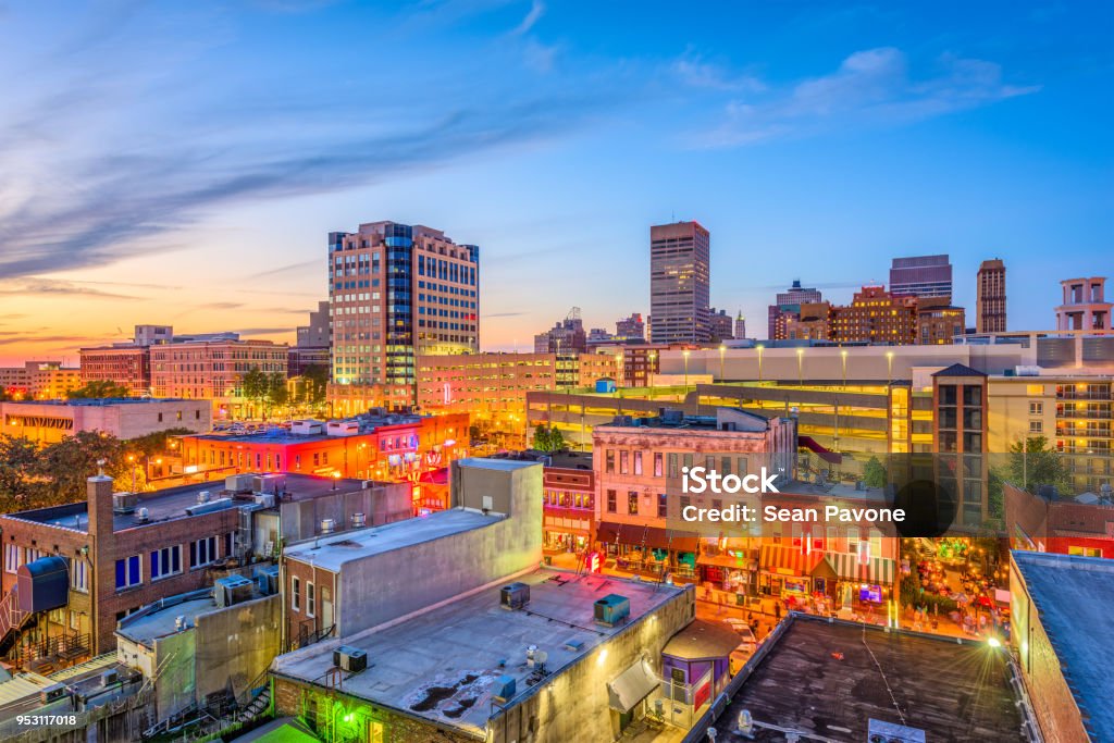 Memphis Tennessee Beale Street Memphis, Tennesse, USA downtown cityscape at dusk over Beale Street. Memphis - Tennessee Stock Photo