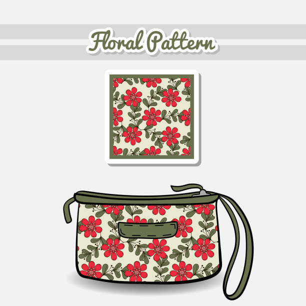 cosmetic_bag_red_flowers - kabelka psaníčko stock ilustrace