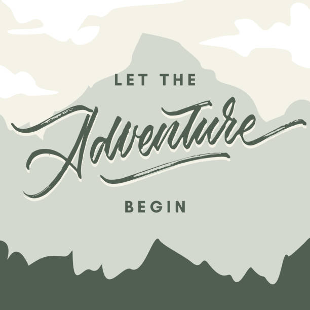 let the adventure begin vintage roughen hand made brush lettering typography illustration poster