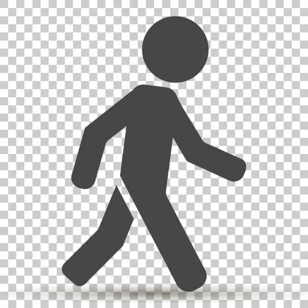 Vector illustration of Vector icon of a walking pedestrian. Illustration of a walking man on transparent background