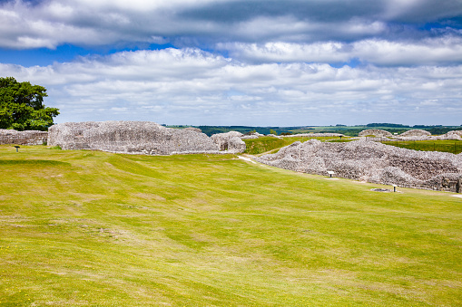 Ruined Old Sarum, the site of the earliest settlement of Salisbury, Wiltshire, South West England, UK
