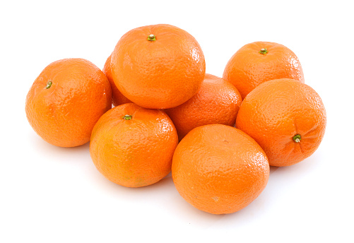 Mandarin isolated on white background, pyramid of mandarins on white background, stack of mandarins