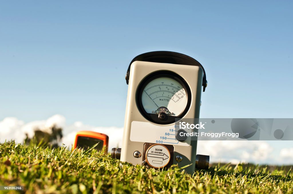 Analog Powermeter (Wattmeter) Measurement and Instrumentation Device Yard - Grounds Stock Photo