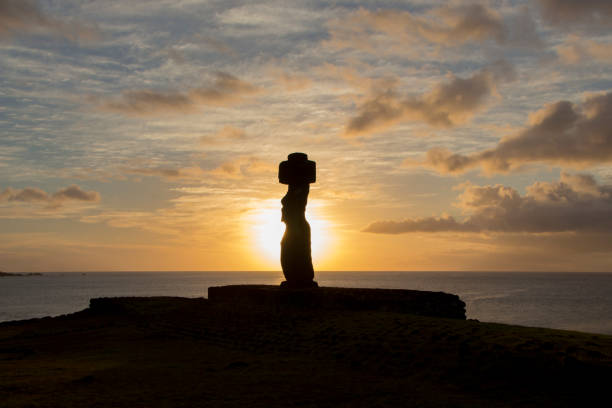 istock Sunset, Ko Te Riku Moai, easter island, Chile 953136284