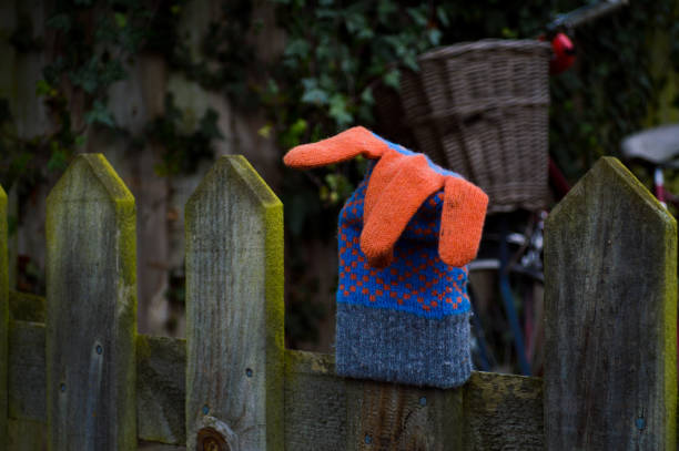 istock Single coloured glove on picket fence 953138550