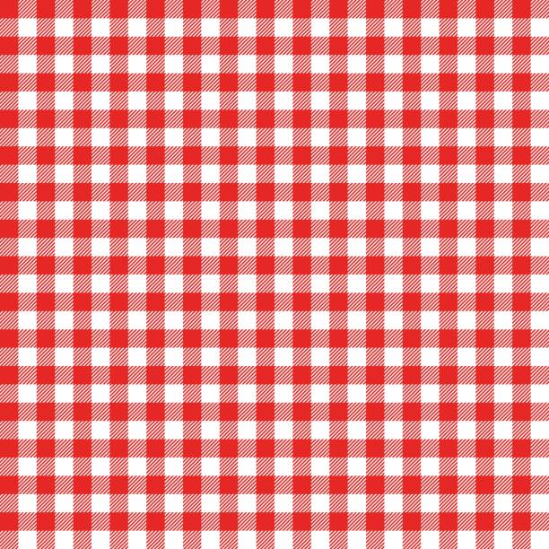 "gingham" nahtlose muster. rote italienische tischdecke. picknick-märchen-tuch-vektor. - gingan stock-grafiken, -clipart, -cartoons und -symbole