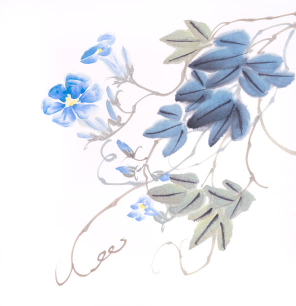 istock Morning glory flowers hand drawn with ink,chinese watercolor painting 953148844